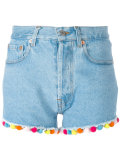 pompom denim shorts