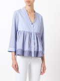striped ruffled buttoned blouse