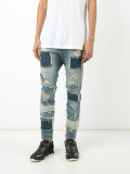 patched frayed cropped jeans
