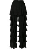 layered ruffled straight trousers