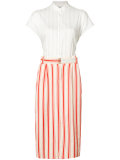 belted stripe midi skirt