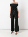 lace-embroidered trousers