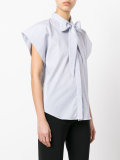 micro-stripe cap sleeve bow shirt