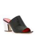 curved metallic heel mules