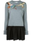birds patch flared dress