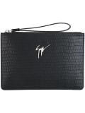 silver-tone logo zipped clutch