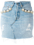 pearl embellished denim skirt 