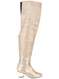 metallic thigh length boots