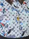 lace insert bird print dress