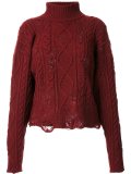 distressed cable knit jumper