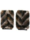 striped fur effect mittens