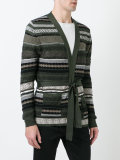 multi-pattern belted cardigan