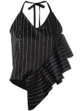 striped ruffle trim top 