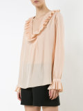 pleated deep neck blouse