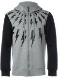 lightning print zipped hoodie