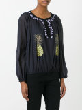 collarless pineapple print blouse