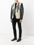 leather ruffle blazer