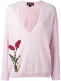 flower embellished V-neck jumper