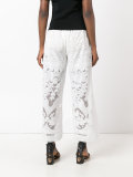 open embroidery cropped trousers