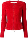 collarless leather jacket