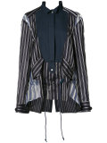 sheer panel bib stripe shirt