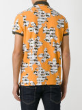 contrast floral print polo top