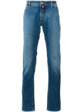 contrast brand patch jeans