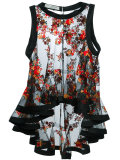 flowers embroidery sheer blouse