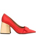 metallic chunky heel pumps