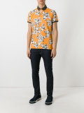 contrast floral print polo top