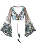 floral lace front flared sleeve crop top