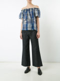 plaid off-the-shoulder top