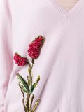 flower embellished V-neck jumper