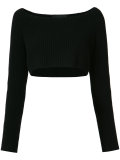 long sleeve cropped rib knit sweater