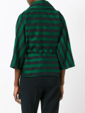 striped belted cropped jacket