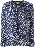 patterned neck-tie blouse