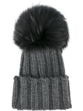 ribbed fur pom pom beanie