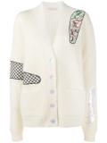oversized patch applique cardigan
