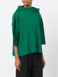 Ribbed wide funnel neck top