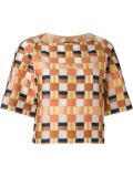 plaid embroidered blouse