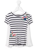 floral embroidery striped T-shirt