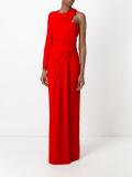 draped one shoulder gown