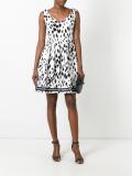 brush print flared dress