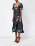 embroidered denim wrap dress