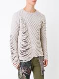 frayed textured knit jumper