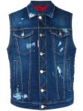 Ski distressed sleeveless jean jacket
