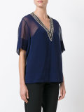 beaded V-neck sheer top