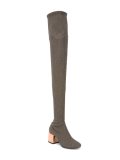 metallic heel thigh high boots