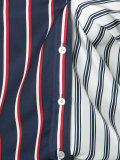 long-sleeve button-down top with open shoulders