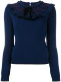 frill trim velvet ribbon sweater